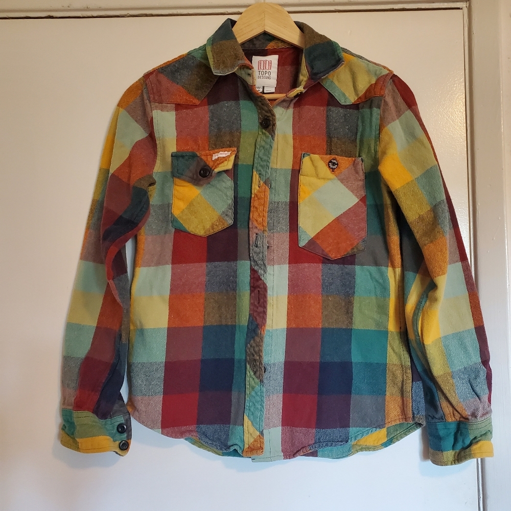Topo Designs Multicolor Plaid Flannel Shirt Jacket - Red, Yellow, Blue, Green